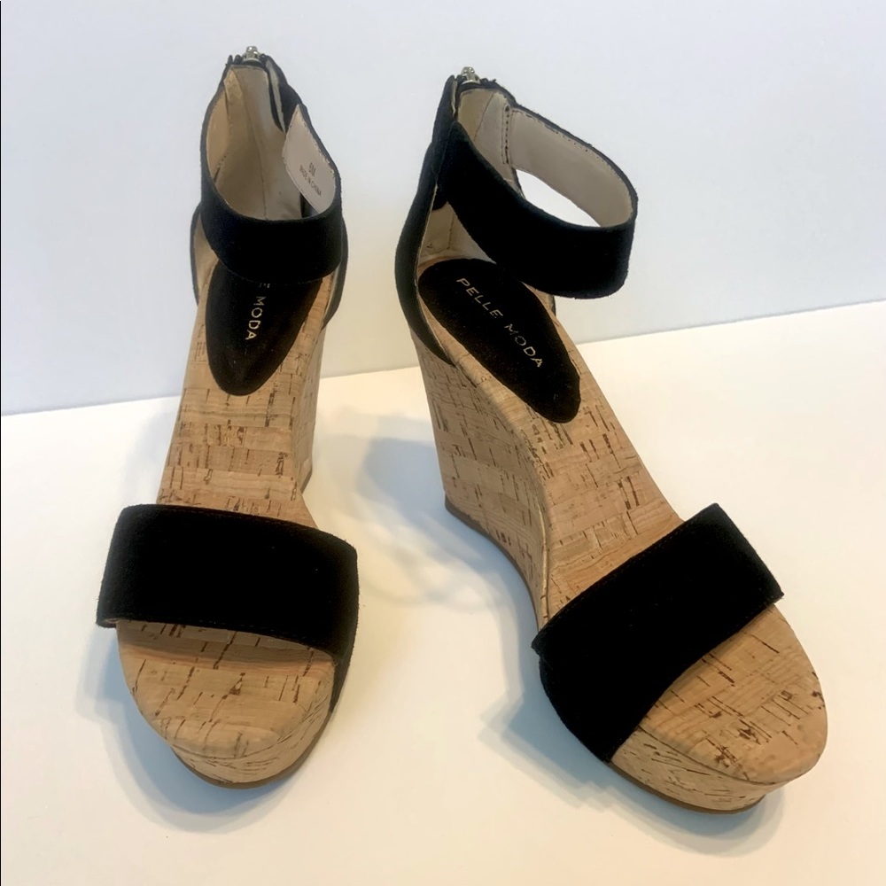 Pelle Moda - Black Cork Platform Wedges
